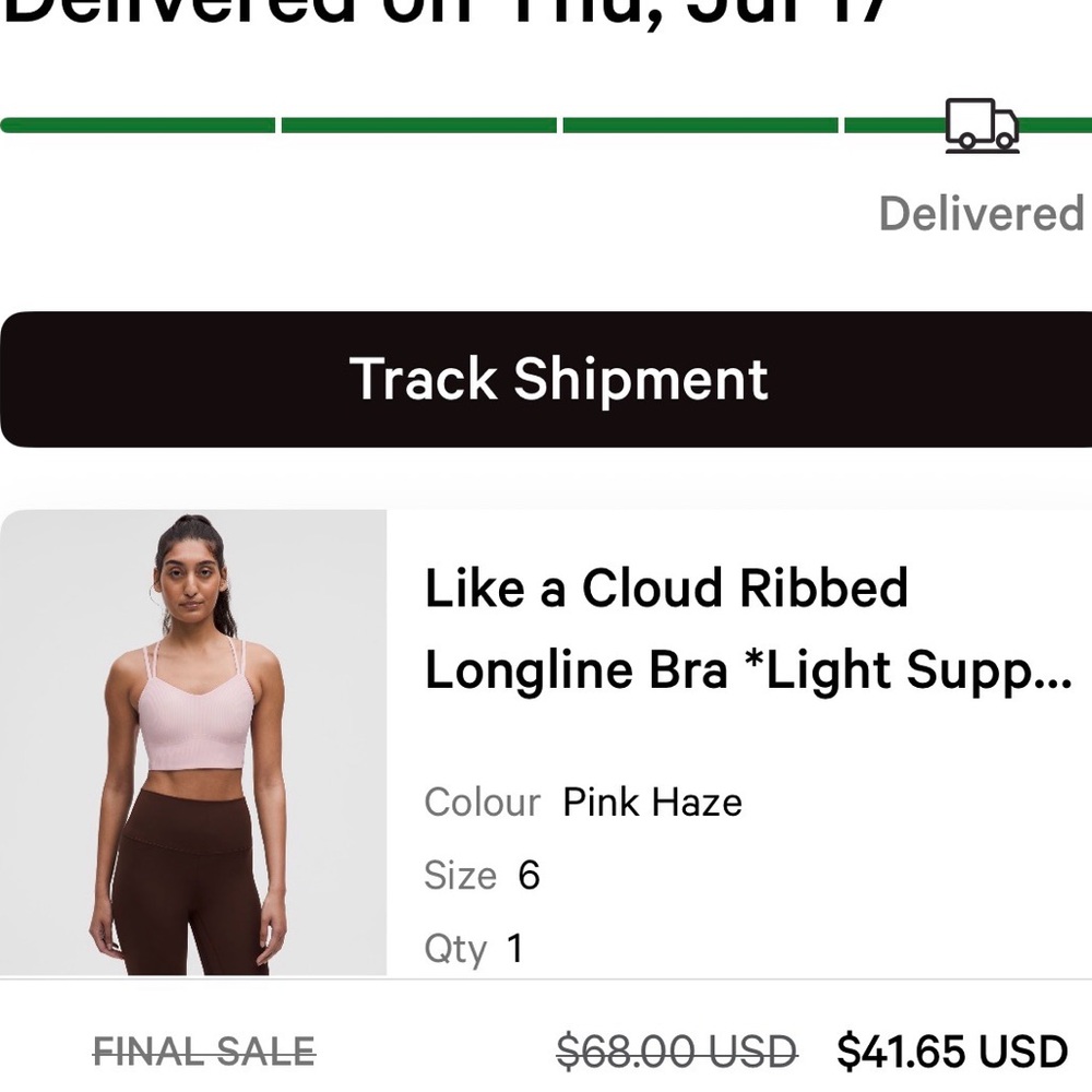 SOLD❌ Lululemon Like a Cloud Ribbed Longline Sports Bra Pink Haze Size 6 - Picture 4 of 10